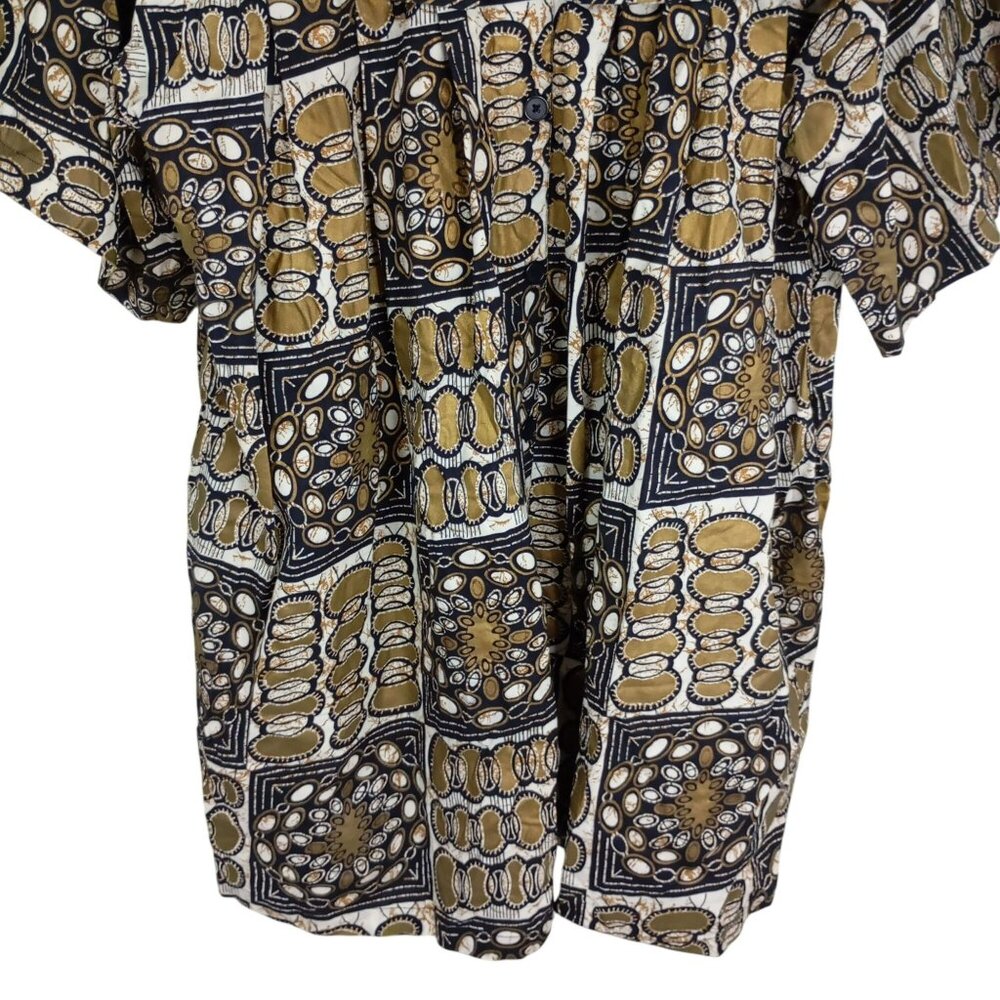 The African Village Multicolor Button-Front Short Sleeve Tunic Dress 100% Cotton - Picture 4 of 12